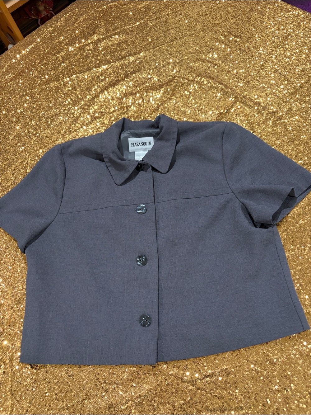 Plaza South Short-Sleeve Boxy Blazer in grey
